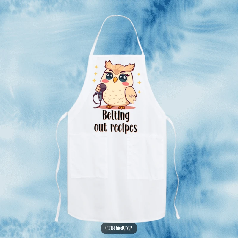 Funny Kawaii owl singing loudly with a smile into a microphone on this durable and humorous apron.