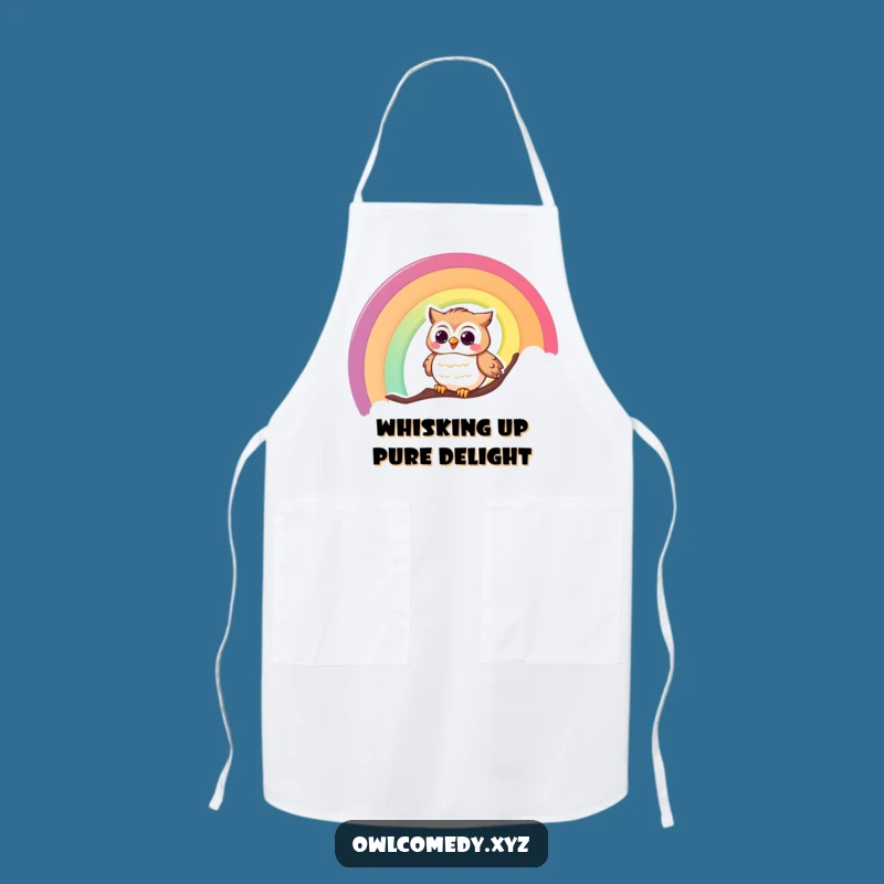 Funny Giggling Owl Rainbow Apron: Cook Up Smiles in the Kitchen