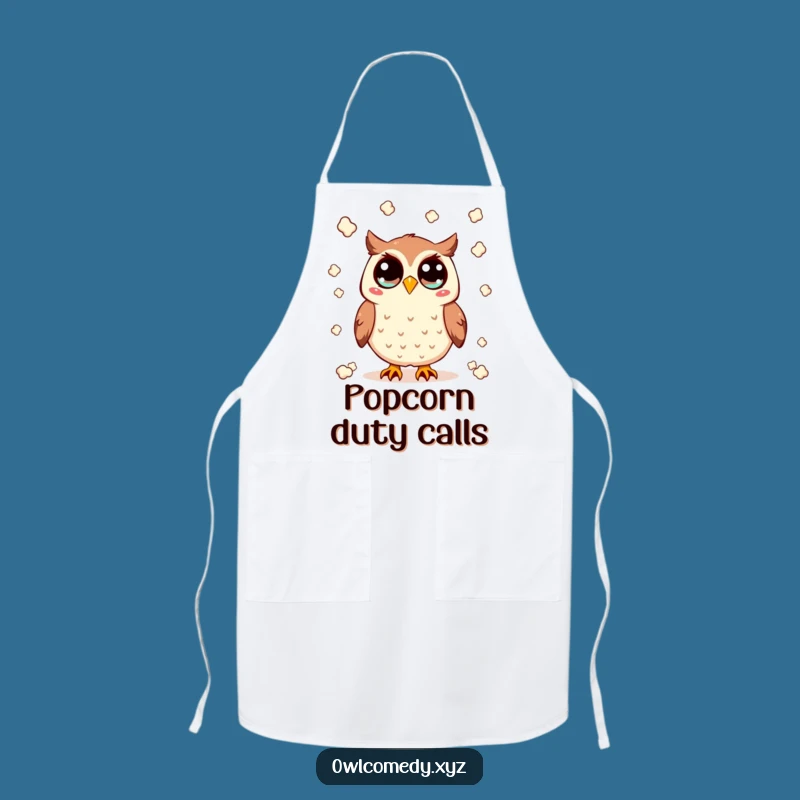 Funny Kawaii Owl Apron - Popcorn Toss, Wide-Eyed Fun, Hilarious Kitchen Gift