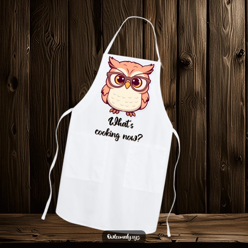 Funny Apron: An owl wearing oversized glasses has a comically surprised expression, bringing humor to kitchen attire.