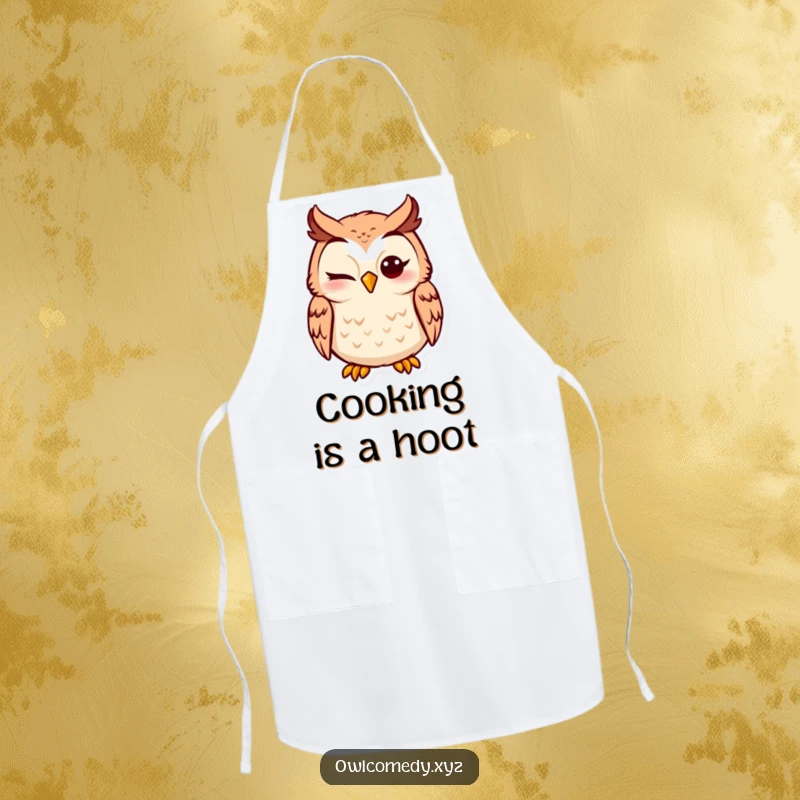 Funny Owl Apron with a silly winking owl design, perfect for chefs who love to add humor to cooking.