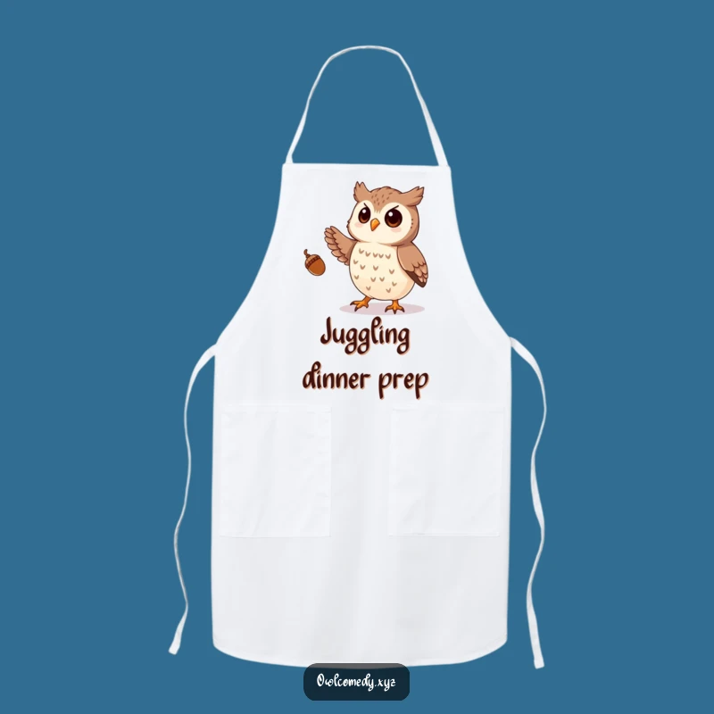 Funny Owl Juggling Acorns Apron: Kitchen Fun & Protection - Gift