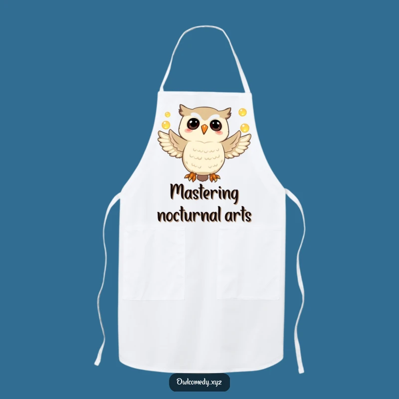 Funny Owl Apron: Jubilant Juggler of Glowing Orbs for Kitchen Fun