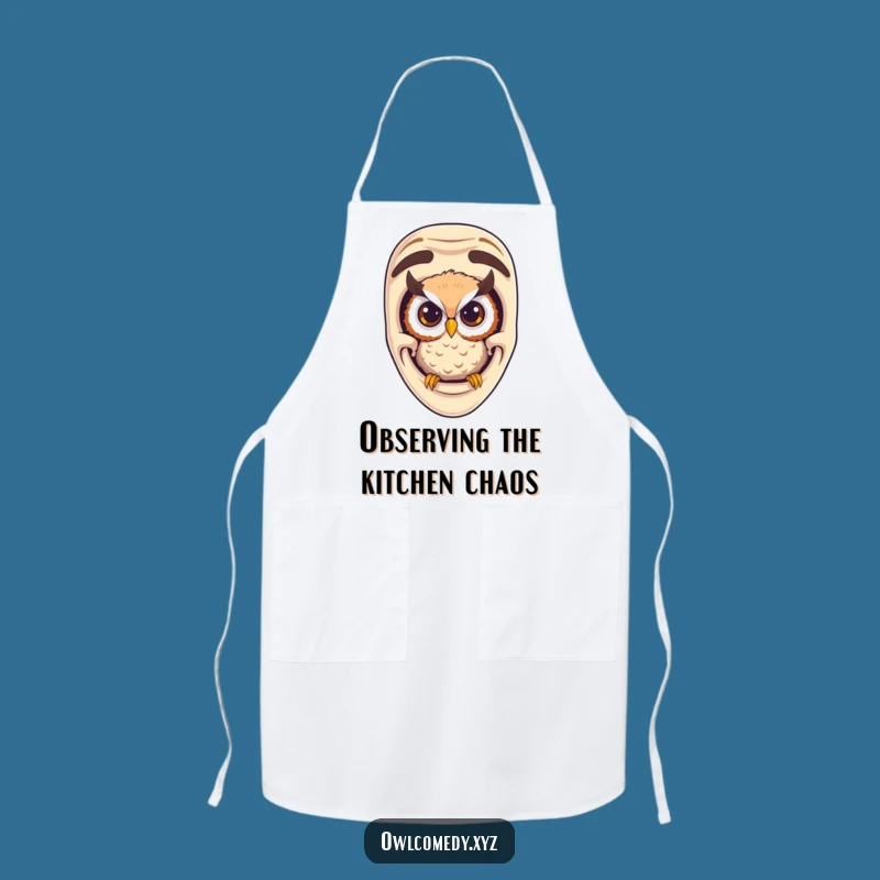 Funny Curious Owl Comedy Mask Apron - Cook Up Laughs & Witty Kitchen Style