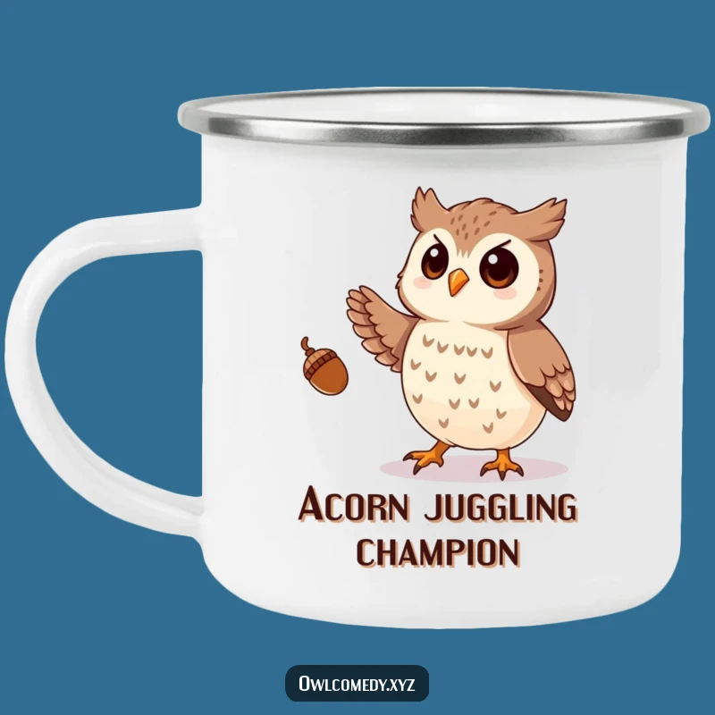 Durable Funny Owl Juggling Acorns Camping Mug: Adventure & Fun - Outdoor Gift