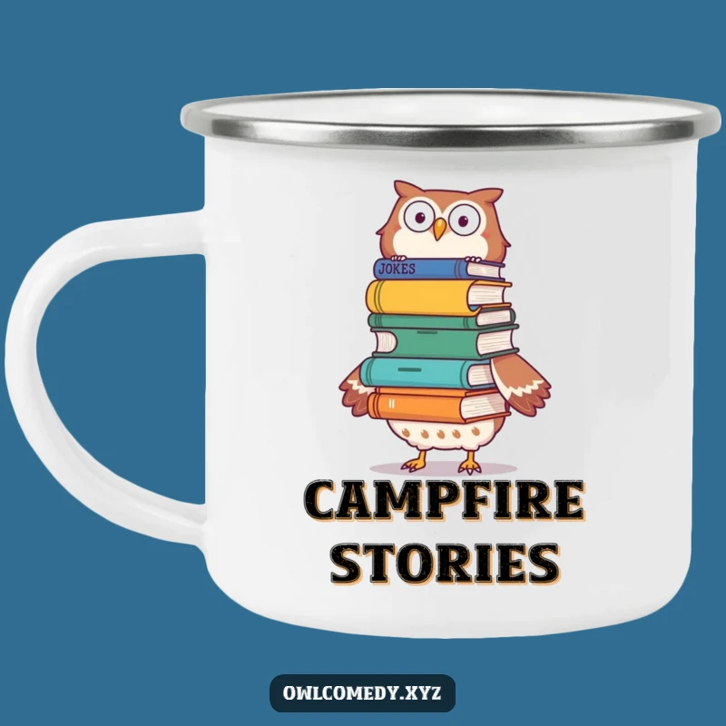 Funny Joke Book Owl Camping Mug: Hilarious Outdoor Gift for Comedy Campers
