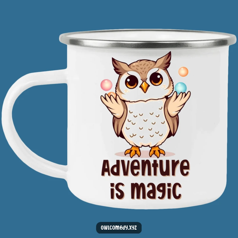 Funny Kawaii Owl Camping Mug: Juggling Campfire Tales, A Hilarious Outdoor Gift!