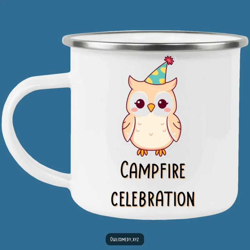 Funny Kawaii Owl Party Hat Camping Mug: Celebrate Under the Stars