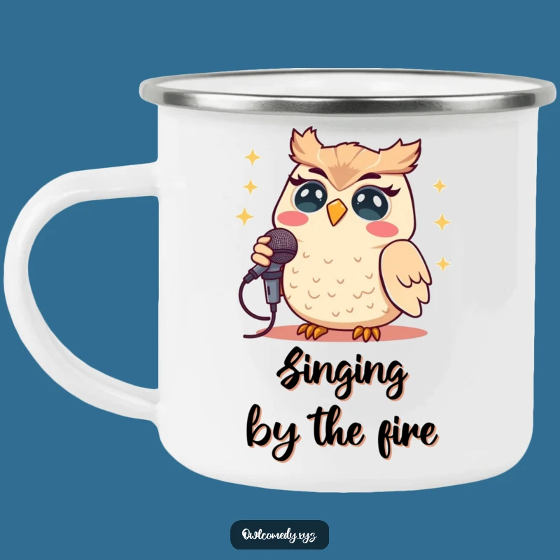 Funny Kawaii Owl Singing Camping Mug - Humorous Outdoor Concert Companion