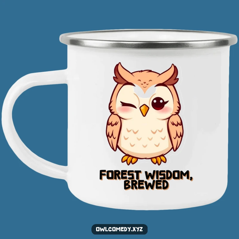 Funny Winking Owl Camping Mug - Silly Expression Owl Enamel Cup Gift