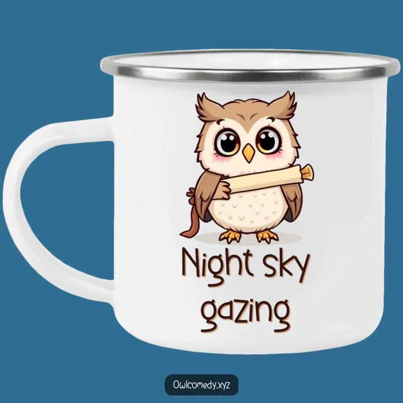 Funny Surprised Owl Telescope Camping Mug: Hilarious Outdoor Gift for Explorers