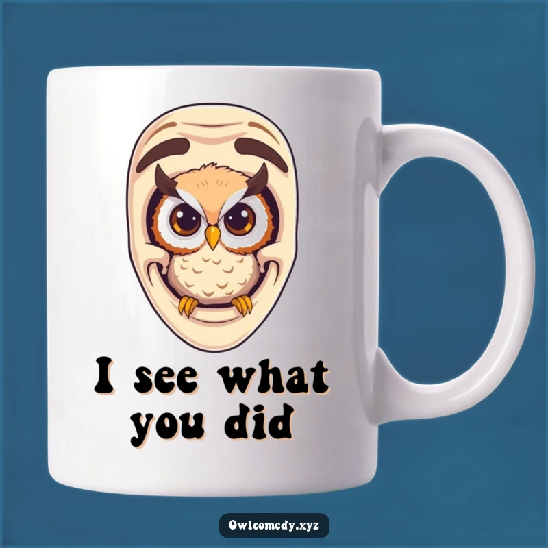 Funny Curious Owl Comedy Mask Mug - A Hilarious Gift for Laugh Lovers