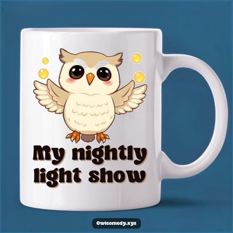 Funny Jubilant Owl Mug Gift: Magical Orbs Juggler for Night Owls