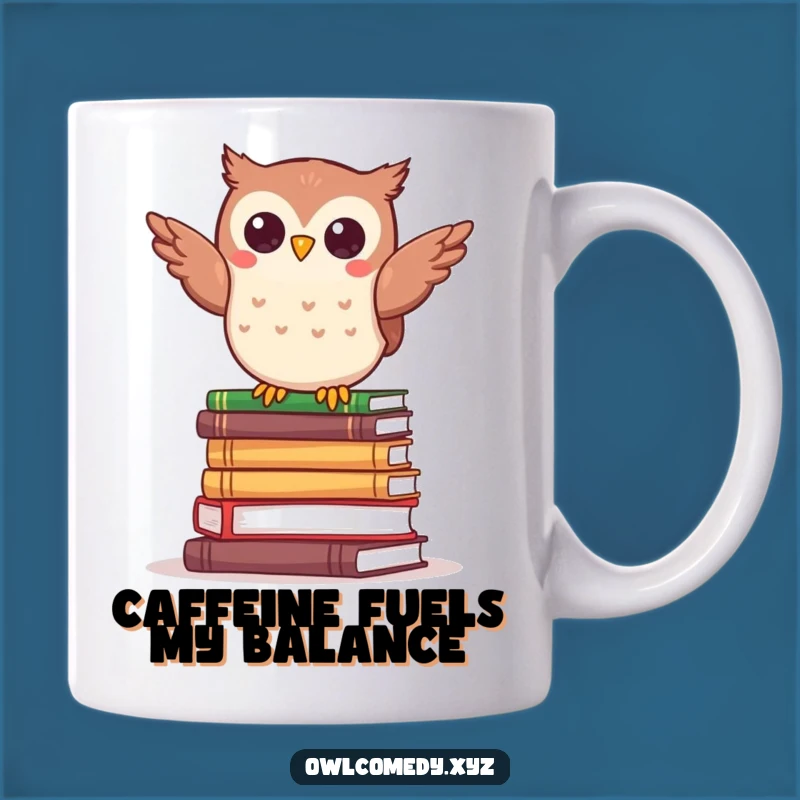 Funny Kawaii Owl Book Mug - Comical Owl Balancing Act - Funny Gift