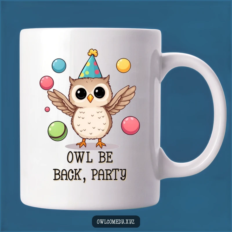 Funny Party Owl Mug: Hilarious Juggling Gift for a Whimsical Tea Lover
