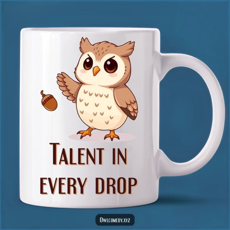 Funny Owl Juggling Acorns Mug: Whimsical Creature Fun - Perfect Gift