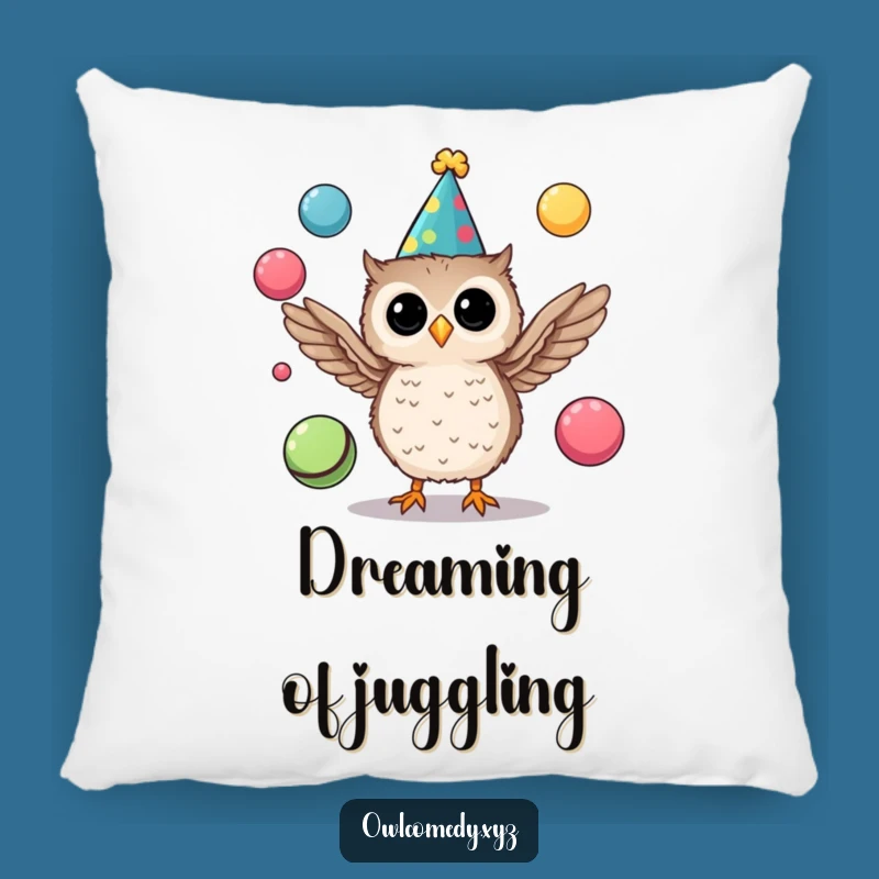 Comforting Funny Party Owl Pillow: Snuggle with Juggling, Festive Bird Charm