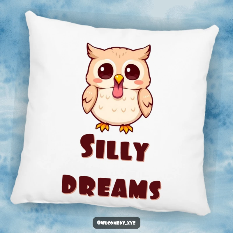 Funny Kawaii owl pillow featuring a cute owl sticking its tongue out playfully, designed for comfort and adding a touch of humor.