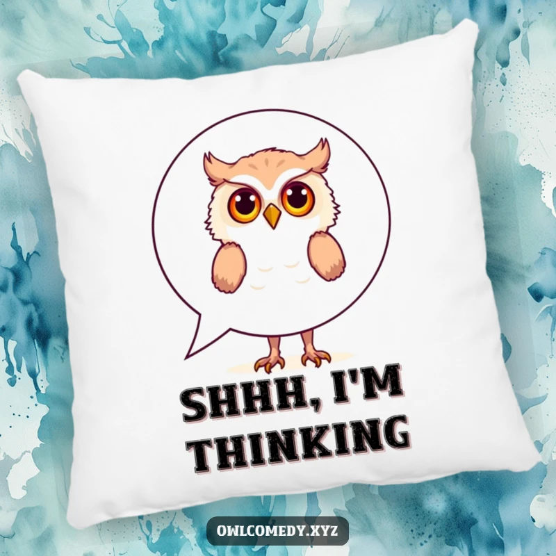 Funny Pillow: A curious owl peeks from behind a large speech bubble, adding a touch of whimsy and humor to any seating area.