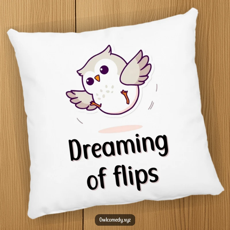 Funny Minimalist Owl Pillow: A soft cushion featuring a minimalist owl doing a cartwheel, perfect for comfort and humor.