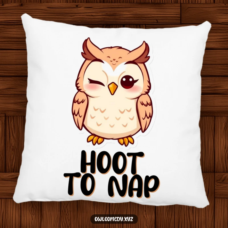 Funny Owl Pillow featuring a silly winking owl character, providing comfort and a touch of humor.