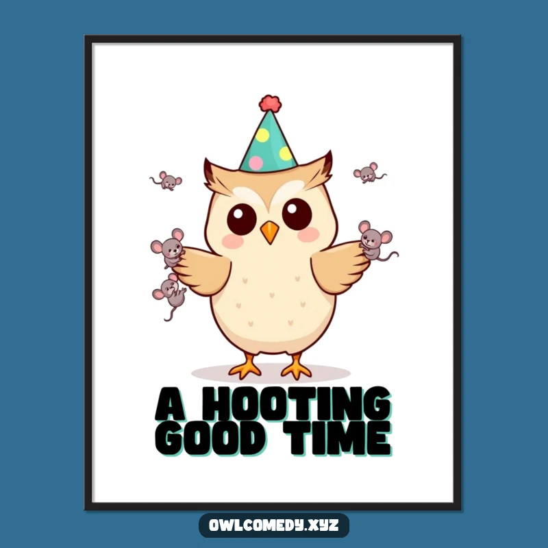 Funny Kawaii Owl Digital Art - Party Juggler, Instant Hilarious Decor Gift Idea