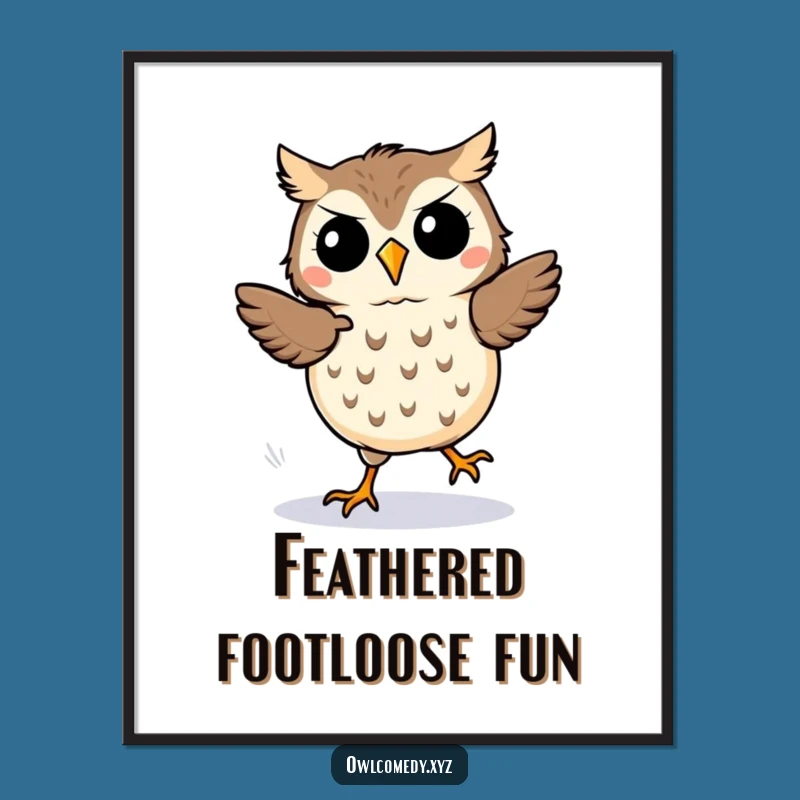 Funny Kawaii Owl Jigging Digital Art: Printable Cartoon Bird Decor Perfect Gift