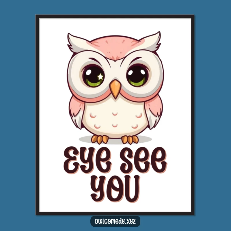 Funny Comedy Mask Owl Digital Art: Mysterious Eye's Peek Print, Gift!