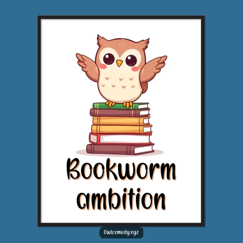 Funny Kawaii Owl Book Digital Art - Printable Literary Decor - Funny Gift