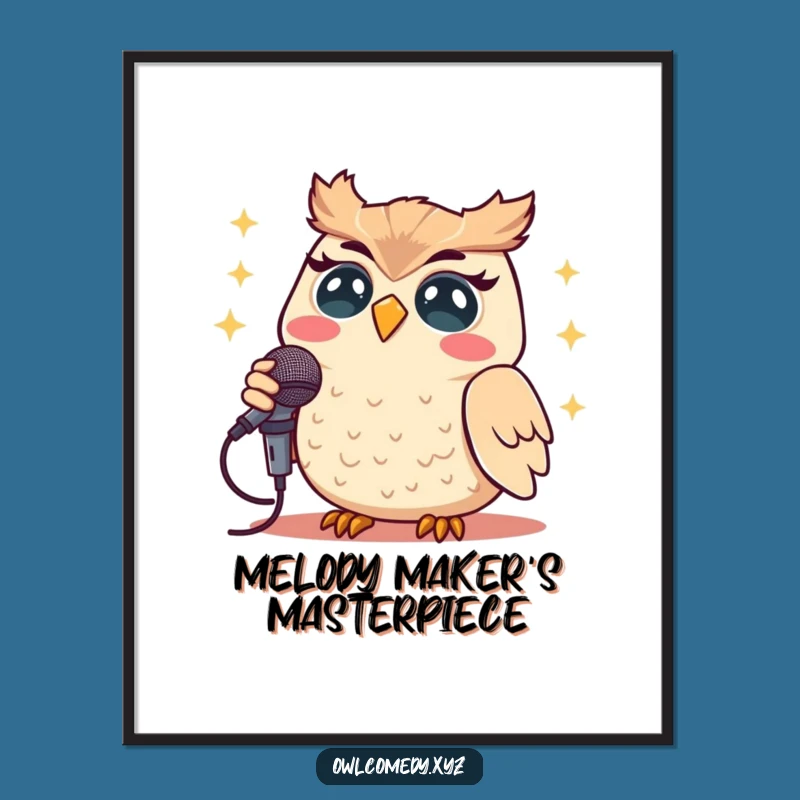 Funny Kawaii Owl Singing Digital Art - Hilarious Decor for Music Enthusiasts