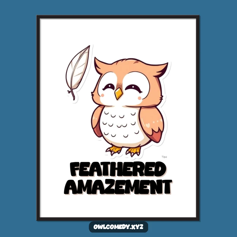 Funny Kawaii Owl Surprised Digital Art: Instant Wonder for Your Walls