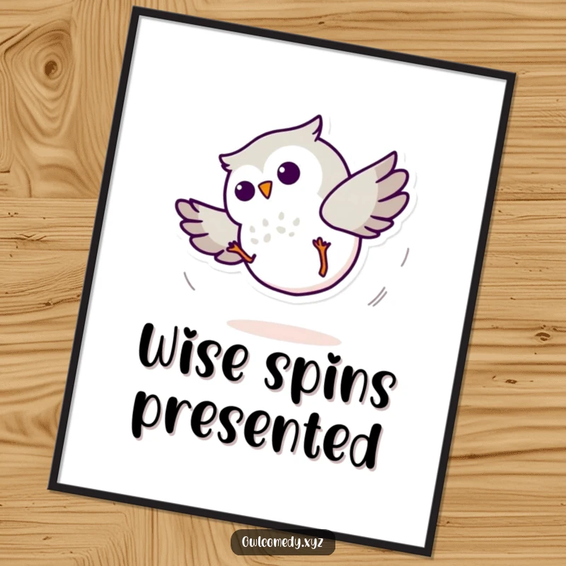 Funny Minimalist Owl Cartwheel Digital Art Print: A minimalist artwork of an owl cartwheeling, ready for instant download.