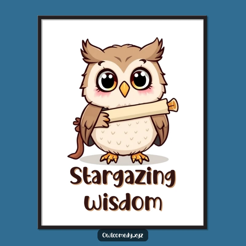 Funny Surprised Owl Telescope Digital Art: Hilarious Wall Decor and Printable Gift