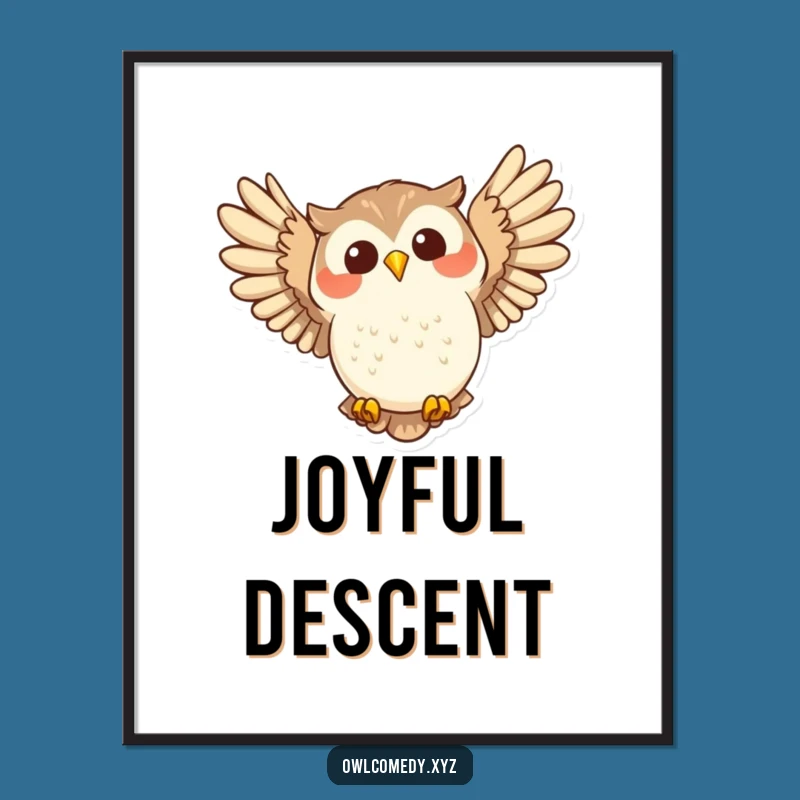Funny Joyful Owl Swooping Digital Art: Hilarious Wall Decor and Printable Gift