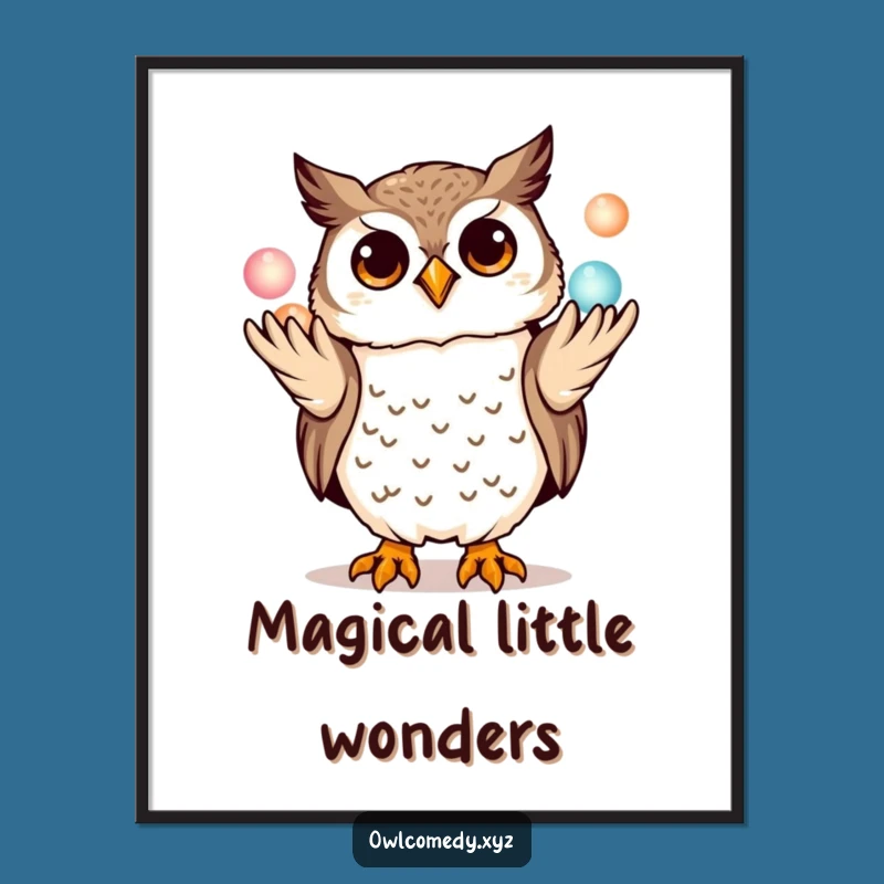 Funny Kawaii Owl Digital Art: Juggling Magic, A Hilarious Instant Download!