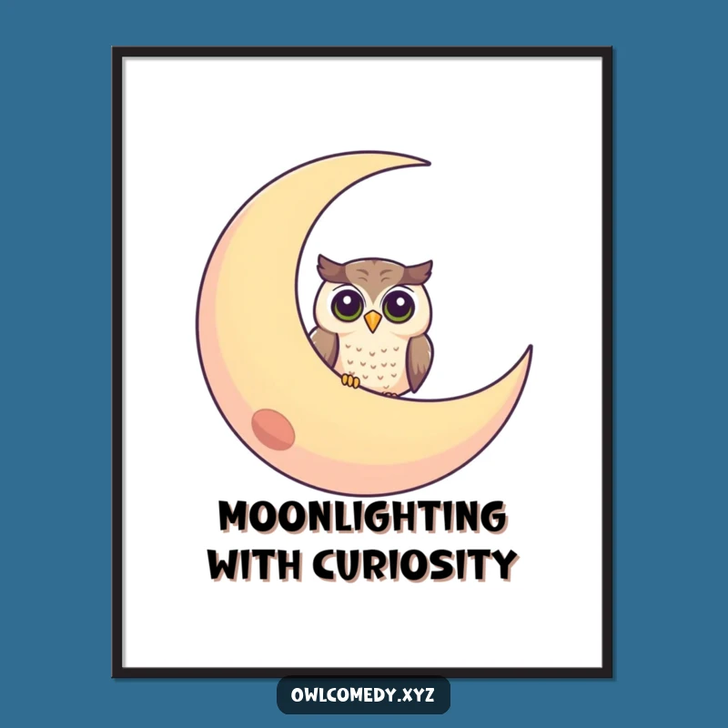 Funny Curious Owl Moon Digital Art: Instant Peek-a-Boo Fun for Walls
