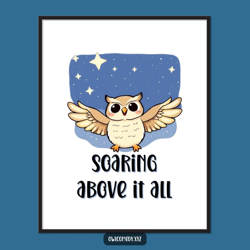Funny Night Sky Owl Digital Art: Instant Celestial Wonder for Your Walls
