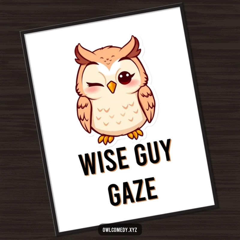 Funny Owl Digital Art Print capturing a silly winking owl, ideal for instant download and humorous home decor.