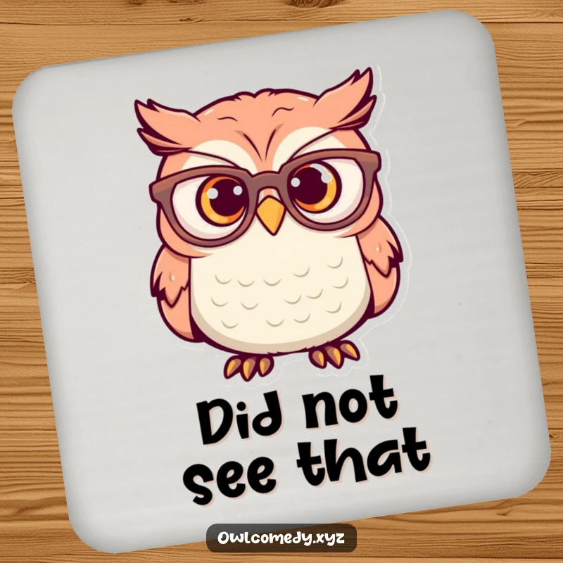 Funny Coasters: An owl wearing oversized glasses looks surprised, adding a humorous and protective touch to your surfaces.