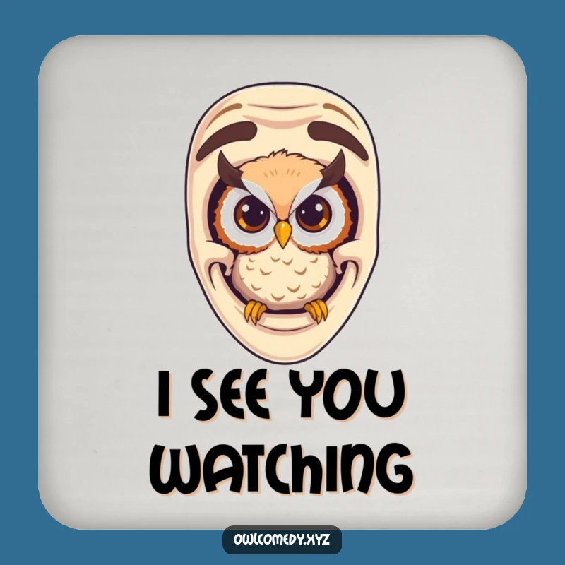 Funny Curious Owl Comedy Mask Coaster - Protect Surfaces with Witty Humor