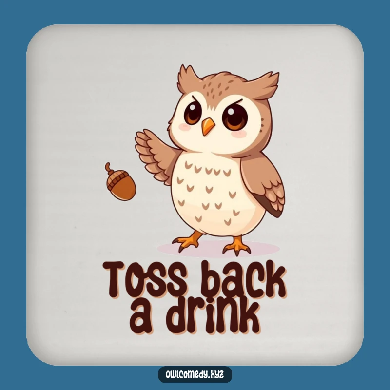 Funny Owl Juggling Acorns Coaster: Protect Surfaces with Smiles - Fun Decor Gift