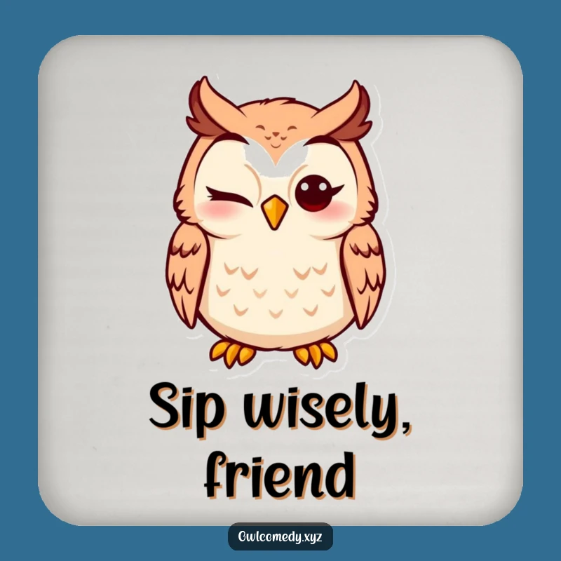 Funny Winking Owl Coaster - Silly Expression Owl Drink Holder Gift