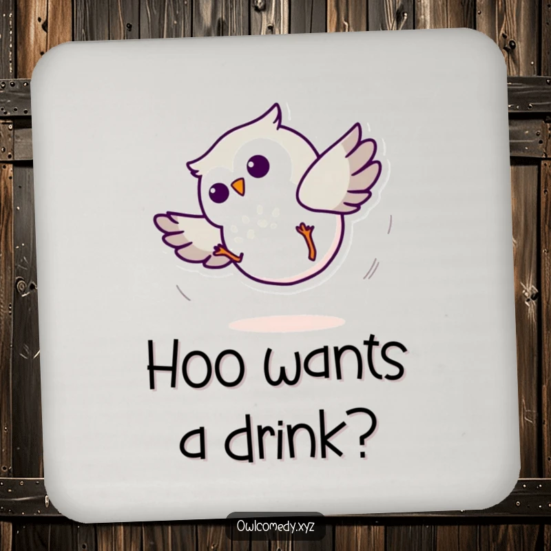 Funny Minimalist Owl Cartwheel Coaster: A minimalist character doing a cartwheel, protecting surfaces with humor.