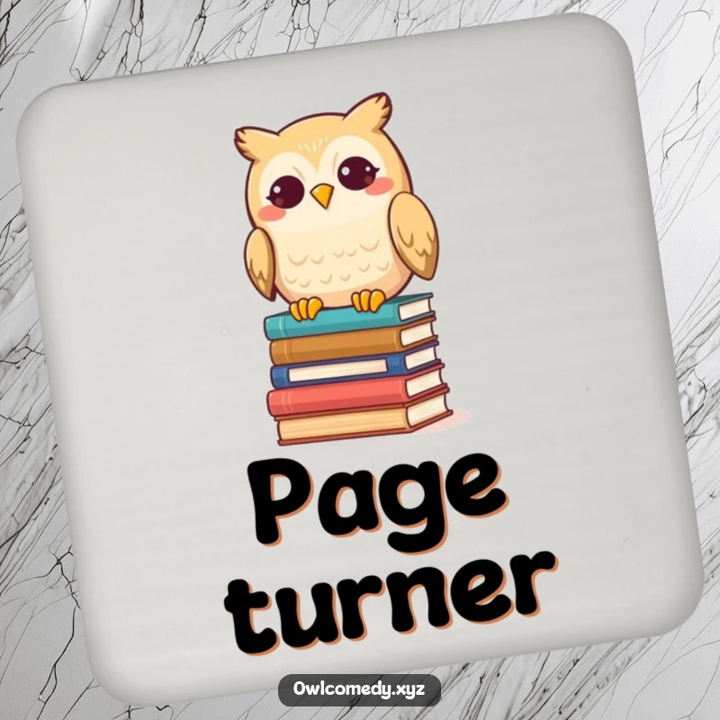 Funny Kawaii Owl Coaster, a happy owl spilling books, a humorous and protective surface guard.