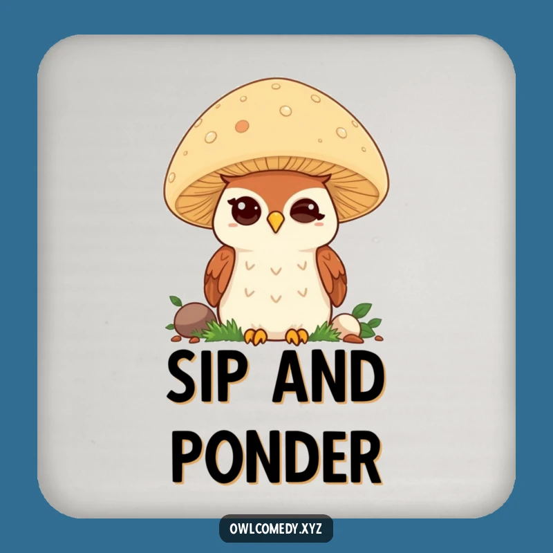 Funny Kawaii Owl Coasters: Winking Owl Mushroom Set, Chic Funny Gift