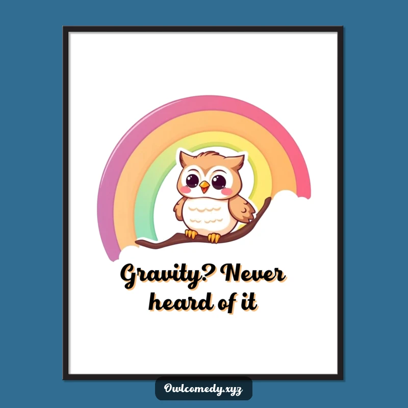 Funny Giggling Owl Rainbow Art Print: Brighten Your Walls with Joyful Humor