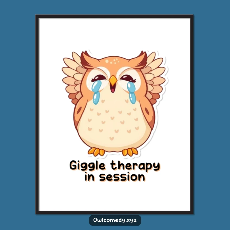 Funny Kawaii Owl Giggling Poster: Vibrant Cartoon Bird Art Perfect Gift for Walls