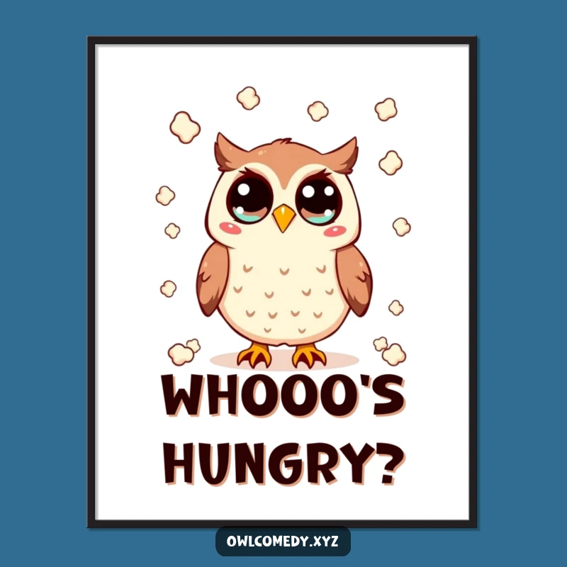 Funny Kawaii Owl Poster - Popcorn Toss, Wide-Eyed Joy, Hilarious Wall Art & Gift