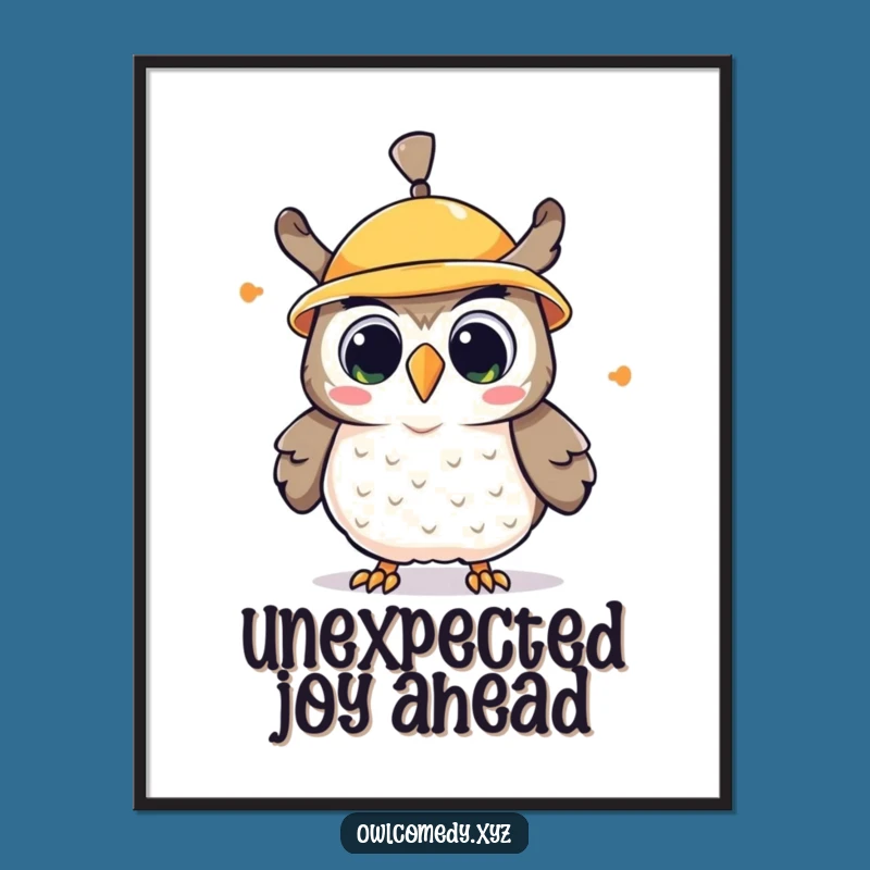 Funny Kawaii Owl Propeller Hat Poster: Charming Cartoon Bird Art Perfect Gift
