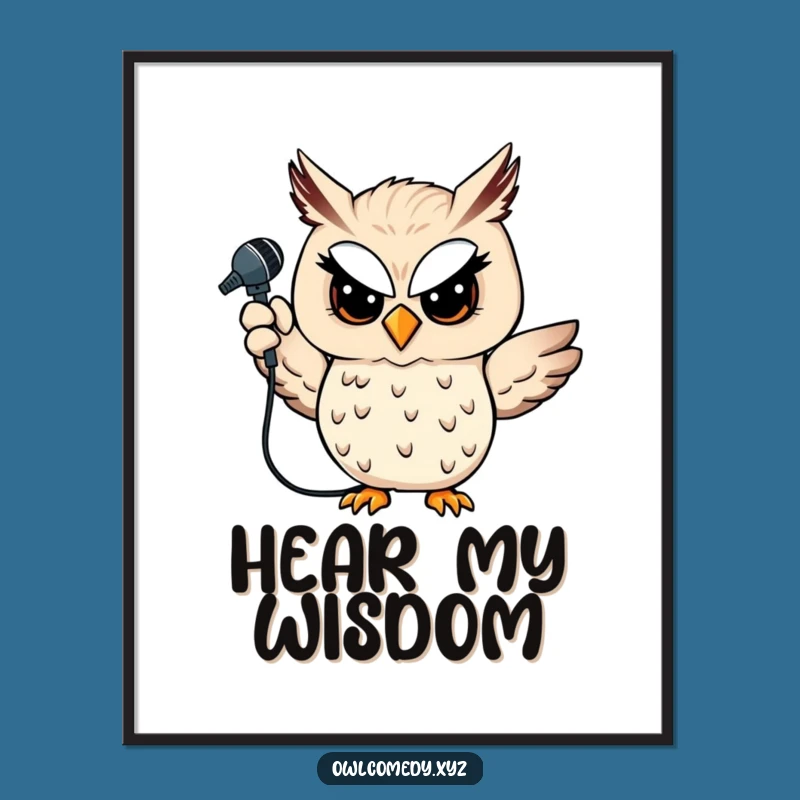 Funny Owl Microphone Poster: Wall Art for the Star Performer